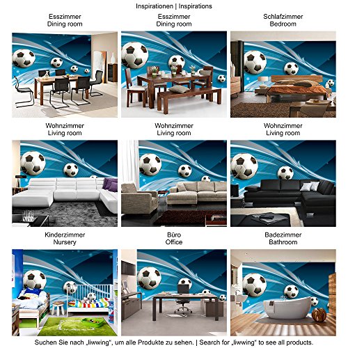 Vlies Fototapete 400×280 cm PREMIUM PLUS Wand Foto Tapete Wand Bild Vliestapete – Fußball Tapete Ornamente Fußball Schlingen Kunst blau – no. 981 - 5