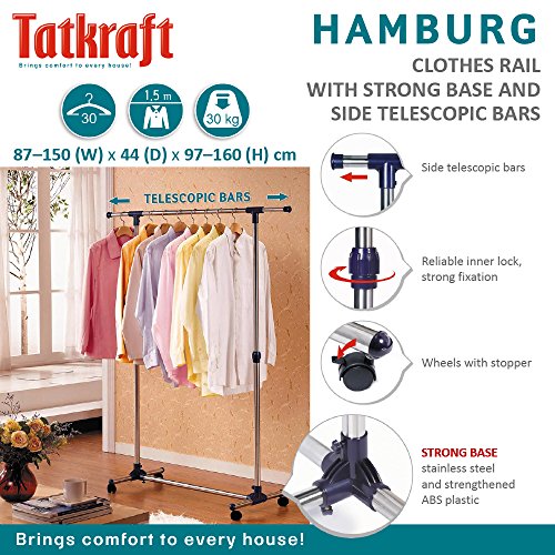 Tatkraft Hamburg Stabiler Rollbarer Kleiderständer mit einer Starken Base Teleskopseitenstangen Stahl - 5