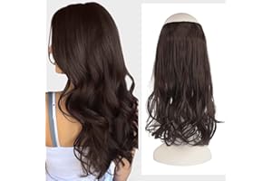 FESHFEN Extensiones de Hilo Invisible Rizadas Ondulado sin Clip de Una Pieza Extensiones de Cabello Invisible Secreta Hilo de Pesca Extensiones de Pelo Sintética Postizos para Mujer 45cm
