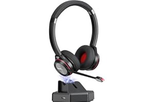 Mairdi Bluetooth Headset mit Mikrofon Noise Canceling, Stereo Wireless Headset mit Bluetooth Dongle & Ladestation für PC, Kabellose Headset für Handy CallCenter Büro Zoom Teams Skype Chat
