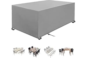 18MENG ART Housse Table de Jardin 150x120x90cm Argent 420D Oxford Tissu Différentes Tailles Protection Bache Table de Jardin Mobilier Extérieur Imperméable Coupe-Vent Anti-UV Résistant Housse Salon de Jardin