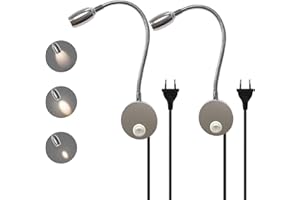 JZCDR Lampada da lettura a parete, messa a fuoco regolabile, flessibile, a collo di cigno, lampada da lettura a LED con spina e interruttore, lampada da letto in alluminio da 3 W, per camera da letto, letto