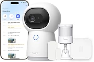Aqara Home Security System Kit Y100-4-Stück Drahtloses Heim-Alarmsystem mit 2K Kamera-Hub G3, 3 Smart Sensors, Lokale Automatisierung & 24/7-Alarm, Unterstützt HomeKit, Google Home, Alexa