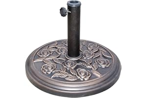 GardenKraft 16860 Heavy Duty Resin Parasol Base/Stylish Rose Design / 9kg Weight/Maximum Pole Diameter 48mm / Easy Screw Mechanism to Secure Parasols/Black Colour