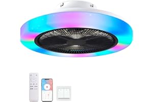 RRBEST Ventilatore da Soffitto con Luce, RGB Ventilatore da Soffitto Dimmerabile, 6 Velocità 3 Temperature con Luce e Telecomando ＆ APP