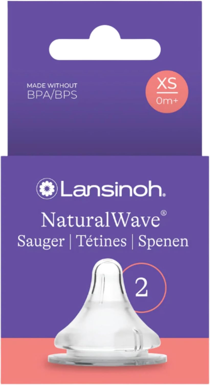 Lansinoh NaturalWave Tétine XS - Débit de lait extra lent - Spécial Nouveau-né - A partir de 0 mois - Lot de 2