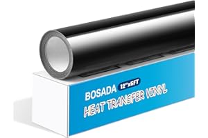 BOSADA Heat Transfer Vinyl 12" x 5ft HTV Iron on Transfer Paper for DIY Clothing,Logo,Hat,Fabric (Black)