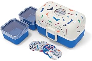 ‎MONBENTO monbento X Catimini - Kinder Lunchbox MB Tresor Blue Terrazzo - Bento Box mit 3 Fächer - Ideal für Mittagessen oder Snacks in der Schule/Park - BPA Frei - Lebensmittelecht - Blau
