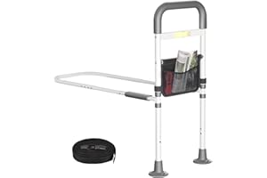 CISSIYOG Sponda Letto Anziani Anticaduta, Sponde per Letto Anziani, Sbarra Letto Anziani Regolabile in Altezza, Maniglia Letto Anziani per Alzare, Ausili per Alzarsi dal Letto con Tasca di Stoccaggio