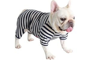 BT Bear Fat Dog Clothes,Dog Classic Striped Pajamas Soft Cotton Jumpsuit Pug French Bulldog Onesies Costume for Puppy Small Medium Dogs (Navy Blue, Medium)