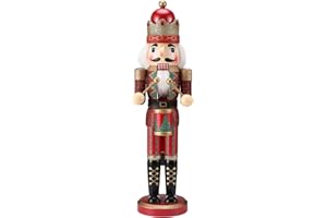 Wikay Cascanueces Decoraciones Navidad 38cm Cascanueces Soldado Figura Tradicional Navidad de Madera Decoraciones Navidad para Cascanueces Escritorio Decoración de Colección para Navidad (Borgoña)