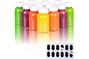YBCPACK 12 Stück Mini Shot Glasflaschen mit weißem Deckel 120ml Kleine Flaschen zum Befüllen mit Etiketten und Stift, Ideal für Ingwer, Likör, schnaps und andere drinks