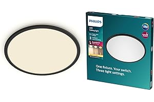 Philips LED Superslim SceneSwitch Dimmable Ceiling Light 2700K 18W [Warm White - Black] for Indoor Home Lighting in Livingroom and Bedroom