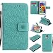 Produktbild Lonchee Samsung Galaxy S5 SV I9600 G900 Leder Wallet Tasche Brieftasche Schutzhülle , Sonnenblumen geprägten Muster Design Hochwertige PU Leder Folio Tasche Case Hülle im Bookstyle mit Standfunktion Kredit Kartenfächer (grün)