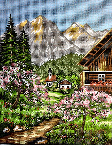 Gobelin Stickbild Stickpackung "Berglandschaft" halber Kreuzstich 23x30cm. inkl. Sticktwist cod.137