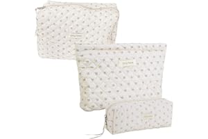 CHAMAIR Reise Kosmetiktasche, Gesteppte Kulturtasche Damen mit Schön Blumenmuster Kawaii Kulturbeutel Set Baumwolle Floral gedruckt Kosmetiktasche Tragbare für Kinder Mädchen