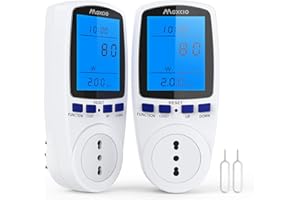 Maxcio Misuratore di Potenza, Misuratore di Consumo Elettrico con 7 Modalità di Monitoraggio, Retroilluminazione, Contatore Elettrico Adatto a Varie Elettrodomestici, Potenza Massima 3680W- 2 Pezzi