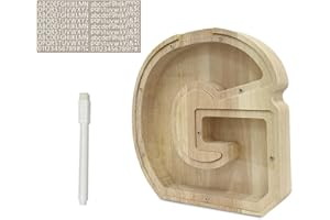 Meloditrunk Letras G Hucha para Niños, Huchas de Transparente Personalizada Madera con Letras de A-Z, Hucha Monedas Creativa para Regalo de Cumpleaños/Decoración del Hogar/Recuerdo