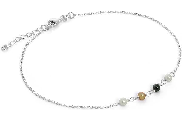 jewellerybox Chaîne de Cheville en Argent 925/1000 et Perles d'Imitation