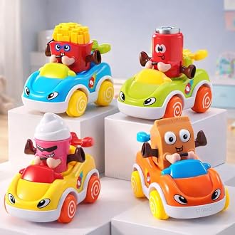Storio Pack of 4 Foodie Toy Cars | Friction Powered Pus...