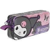 Wiggle Kuromi Temalı Lisanslı Mat Okul Kalem Kutusu &Ccedil;ift B&ouml;lmeli &Ccedil;ocuk Bez Kalem &Ccedil;antası (Siyah-Pembe)