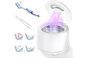 ULTRALENT Nettoyeur Ultrasons, 45000Hz Bac Ultrason, 200ml Lampe UV, 4 Mode, 25W Ultrasonic cleaner Pour Gouttière Dentaires, Prothèses Dentaires, Aligneurs, Appareils dentaires, Têtes de brosse à dents