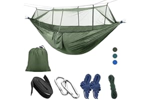 LATTCURE Hamaca Colgante Nylon 2 Personas con Correa y Mosquetón 275x140cm 300kg Capacidad de Carga Ultraligero Jardín Exterior Portátil Camping Senderismo Viaje al Aire Libre (Mosquitera 1)