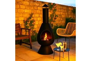 JACK STONEHOUSE JSH Large Modern Outdoor Fire Chiminea | 110cm Tall Log Burner Patio & Garden Heater | Durable | Easy To Assemble, Lightweight Wood Burner (Black)