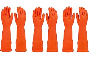 YSLON Rubber Dishwashing Glove Kitchen Cleaning Gloves 3-Pairs,Waterproof Reuseable.(Orange,Medium)