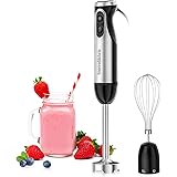 Bonsenkitchen Frullatore a Immersione 1000 W, 2 in 1 Minipimer in Acciaio Inossidabile con Frusta per Uova, 20 Velocità e Mod