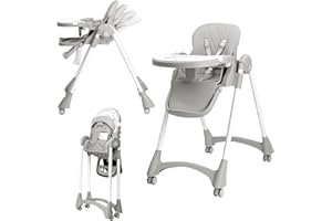 BONNLO Chaise Haute Bébé Évolutive, 6 Mois - 3 Ans (max. 15 kg)，Chaise de Nourriture Bebe Pliable, Siege Pliante, Siege d'Appoint Bébé, Avec Plateau, Repose-pieds, Réglable, Naissance (Gris)