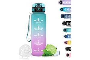 Grsta Gourde, Gourde 1l/500ml, Gourde Sport anti Fuite, Gourde Filtrante pour Running, Gourde Heure avec Slogan de Motivation, Facile à Nettoyer, Bouteille d'eau pour Randonnée, Camping
