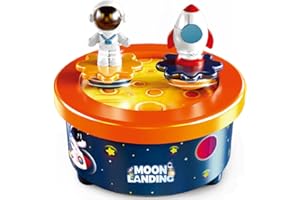 WEofferwhatYOUwant Caja de Música Espacial Infantil – Astronauta y Cohete Giratorios – Melodía Fly Me to the Moon – Sin Pilas – Tarta Cumpleaños – Regalo Niños Navidad Fiesta Decoración Lunar