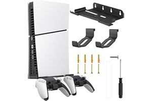 Nepagz Wandhalterung für PS5 Slim/PS5 Konsole(Disc/Digital Edition), Wandmontageständer mit 2 abnehmbarem Controllerhalter, Robuste Stahlwandhalterung mit Kopfhörerhalterung