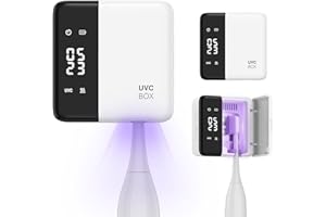ORIA UV Toothbrush Sanitizer and Holder, Portable Electric Toothbrush Cleaner with Warm Air Drying & Rechargeable, LED Display Clock, Adhesive Wall-Mounted Design for Bathroom, Home, Travel