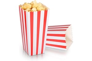 YOOSSO 20 Piezas Caja Palomitas de Maiz, 19,8 x 9,6 x 7 cm Bolsas Palomitas Grandes Contenedor de Chuches Cajas Palomitas Carton para Cine Navidad Cumpleaños Boda Candy Bar Fiesta (Rayas Rojas y Blancas)