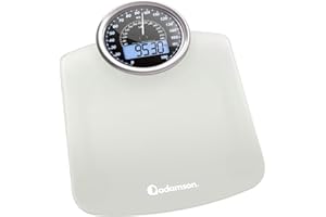 Adamson Báscula Digital y Analógica Híbrida + 2 en 1 - Soporta hasta 180 kg - Vidrio Templado Grueso - Pantalla Extra Grande - Fácil Lectura + NUEVO + Blanco