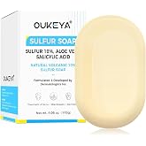 OUKEYA 10% Sulfur Soap, Goat Milk Soap, Salicylic Acid, Tea Tree Oil, Aloe Vera, Antibacterial, Soothing, Deep Cleaning, Skin