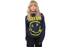 Nirvana Sweatshirt Yellow Smile Band Logo Official Unisex Navy Blue