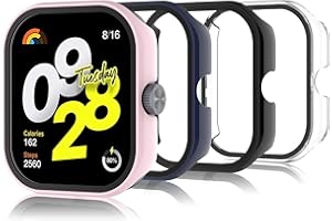 Bigqin 4 sztuki etui ochronnych do Xiaomi Redmi Watch 4, twarde etui z poliwęglanu z folią ochronną na wyświetlacz, etui HD z hartowanego szkła - przezroczyste, czarne, niebieskie, różowe
