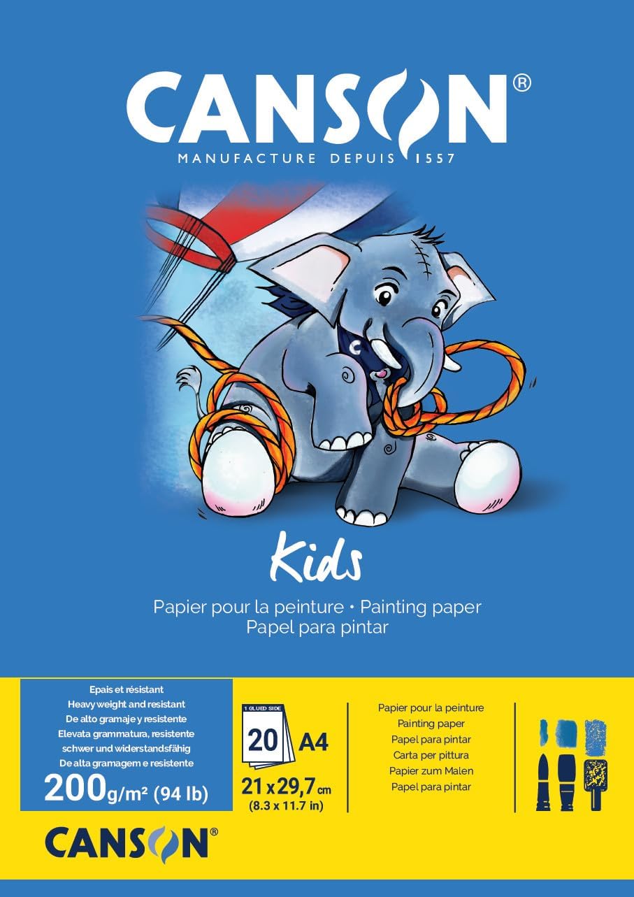 CANSON Kids Peinture - Bloc 20 feuilles A4 - Grain léger - 200g/m² - Blanc