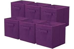 PowerKing Lot de 6 bacs cubiques de rangement pliables en tissu pour placard et jouets, Polypropylène, violet, purple
