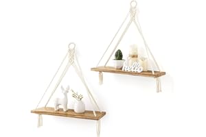 Mkono Juego de 2 estantes Colgantes de macramé para decoración de Pared Bohemia de Madera rústica Flotante para Dormitorio, baño, Sala de Estar, Cuarto de bebé, Dormitorio, Estante de exhibición