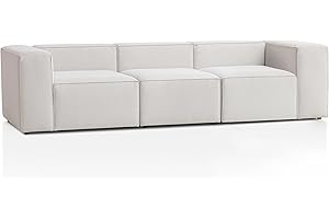 ‎TRAUMNACHT Genua Modular Sofa 3-Sitzer, individuell kombinierbare Wohnlandschaft bestehend aus Sitzelement mit Armteil links und rechts + Sitzelement ohne Armteil - strapazierfähiges Möbelgewebe, weiß