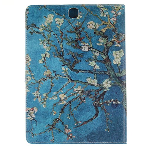 Galaxy Tab A 9.7 Hülle,Ukayfe Blau Plum Blossom Blumen Painted Schutzhülle fur Galaxy Tab A 9.7 SM-T550 Ledertasche Lederhülle Smart Case Cover,[Bunt Muster Design] Kunstleder Tasche PU Leder Schutzhülle Brieftasche Etui Schale Hülle for Galaxy Tab A (9.7 Zoll) SM-T550 mit 1 x Schwarze Eingabestift - 3