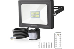 MEIKEE 25W Foco LED Exterior con Sensor de Movimiento, Blanco frío 6500K Foco Proyector LED con Control Remoto, 3 Modos, Impermeable IP66, Iluminación de Seguridad para Casa, Garaje, Patio