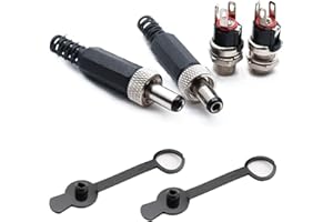 RUNCCI-YUN DC 5.5mm x 2.1mm Connecteur Alimentation 12V kit,2pcs Panneau Monture Connecteur+2PCS Connecteur Plug DC 12v onnecteur Alimentation À Souder+2PCS Capuchon en Caoutchouc