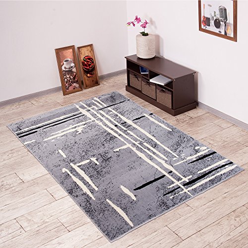 Designer Teppich Modern - Muster Abstraktion Streifen Meliert in Grau - Top Wohnzimmer Design - Viele Größen Neuheit 160 x 220 cm