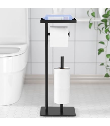 BROOKSTONE Freistehender Toilettenpapierhalter – Goldfarben, Für 3 Mega-Rollen, Minimalistische Badezimmer-Aufbewahrung
