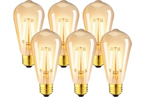 LVWIT Ampoule à filament LED E27 ST64 6.5W, 685Lm Equivalent à Ampoule Incandescente 53W, Lampe Rétro Edison en Verre Brun, 2500K Blanc Chaud, Non-dimmable, Lot de 6